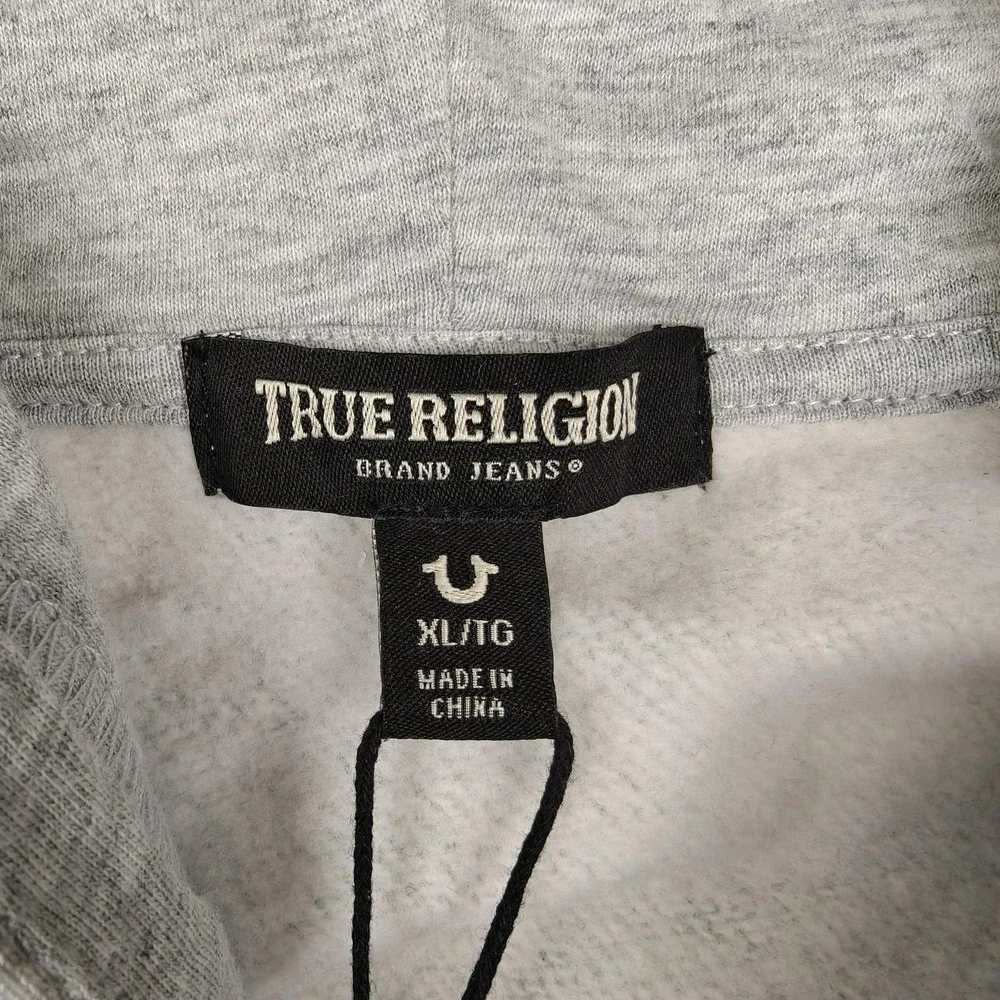 True Religion Hoodie Mens XL Gray‎ Textured TR Full Zip Graphic Logo Fleece